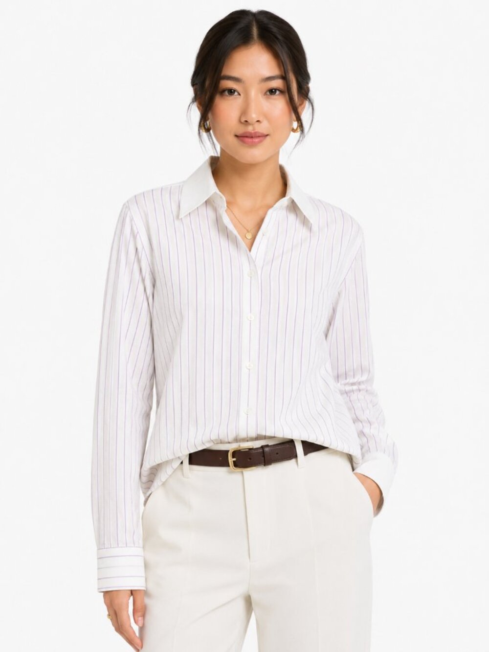 Liz Claiborne White Dress Shirt with Light Purple Pinstripes